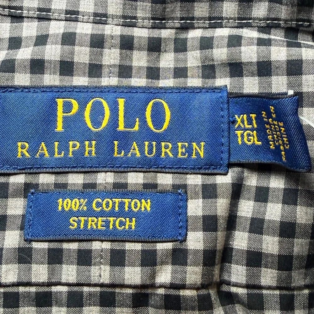 Polo Ralph Lauren Mens XLT Black Gingham Cotton Stretch Button Down Shirt L/S